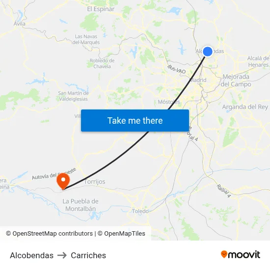 Alcobendas to Carriches map