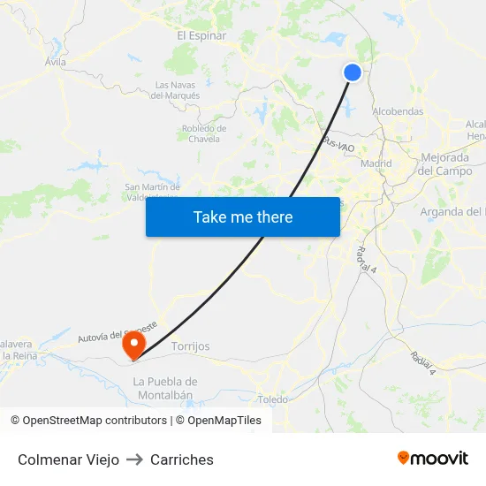 Colmenar Viejo to Carriches map