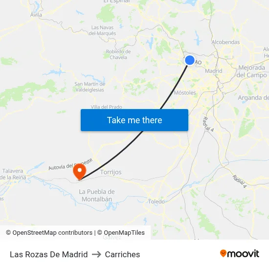 Las Rozas De Madrid to Carriches map