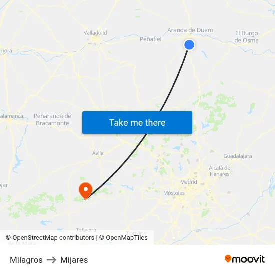 Milagros to Mijares map