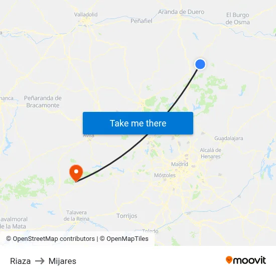 Riaza to Mijares map