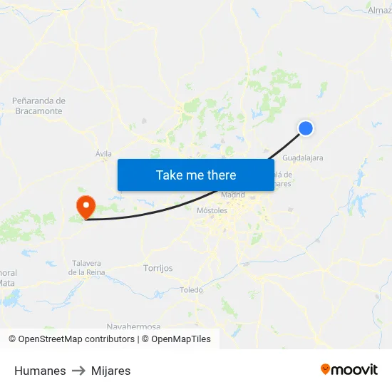 Humanes to Mijares map