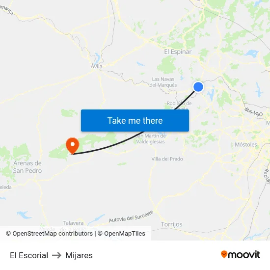 El Escorial to Mijares map