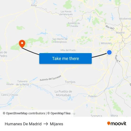 Humanes De Madrid to Mijares map