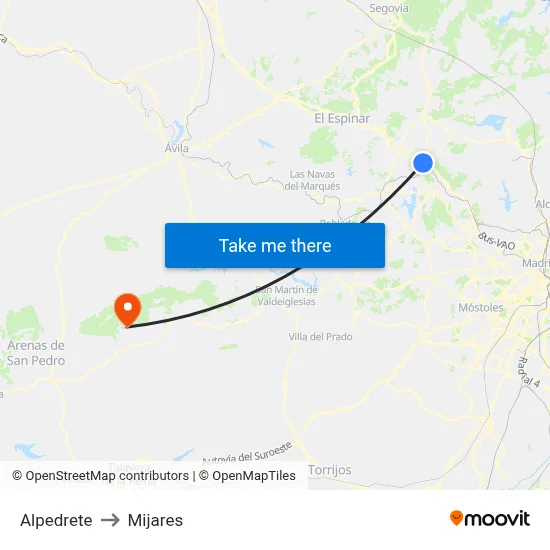 Alpedrete to Mijares map