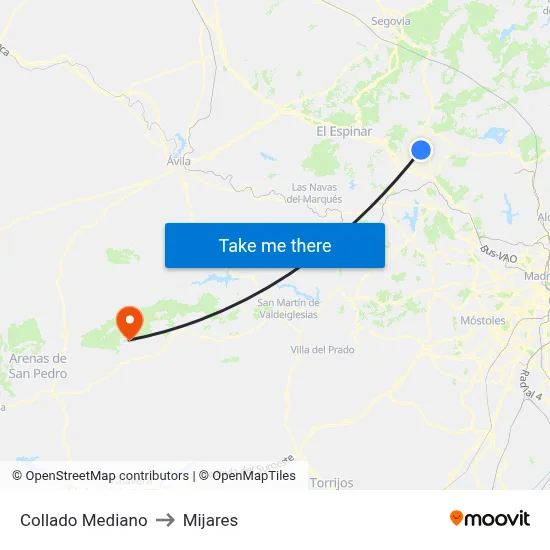 Collado Mediano to Mijares map