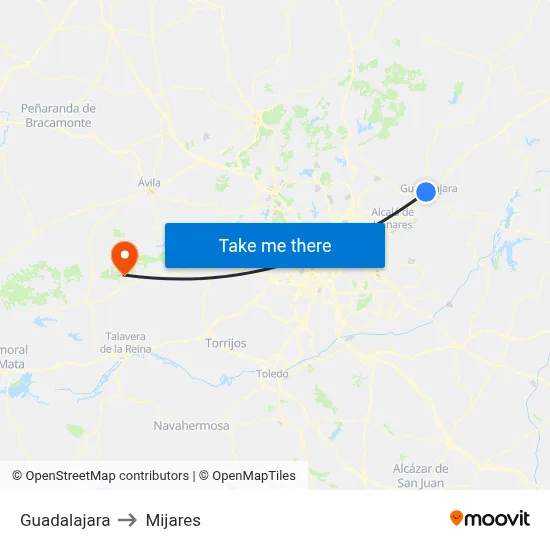 Guadalajara to Mijares map