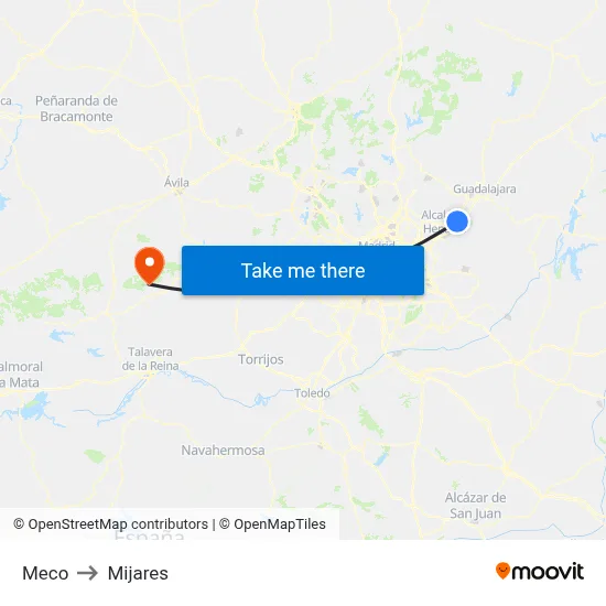 Meco to Mijares map