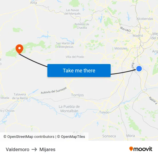 Valdemoro to Mijares map