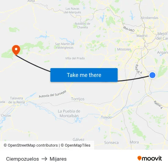 Ciempozuelos to Mijares map