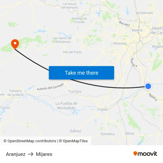 Aranjuez to Mijares map