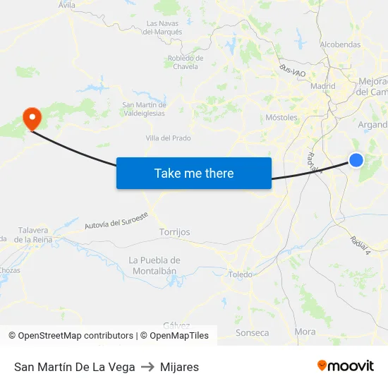 San Martín De La Vega to Mijares map