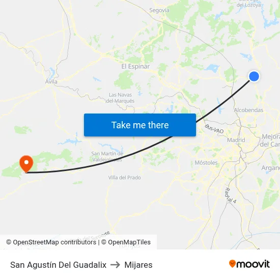 San Agustín Del Guadalix to Mijares map