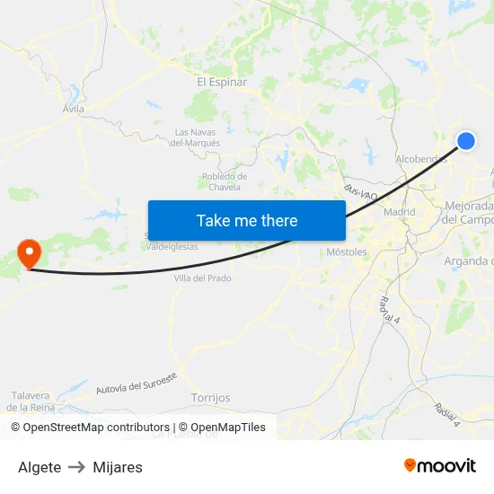 Algete to Mijares map