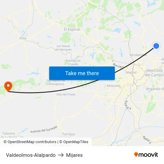 Valdeolmos-Alalpardo to Mijares map