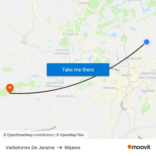 Valdetorres De Jarama to Mijares map