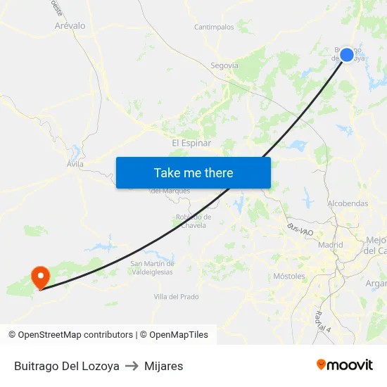 Buitrago Del Lozoya to Mijares map