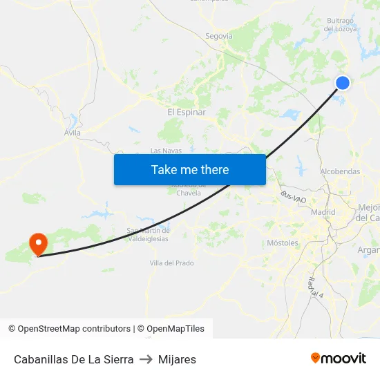 Cabanillas De La Sierra to Mijares map