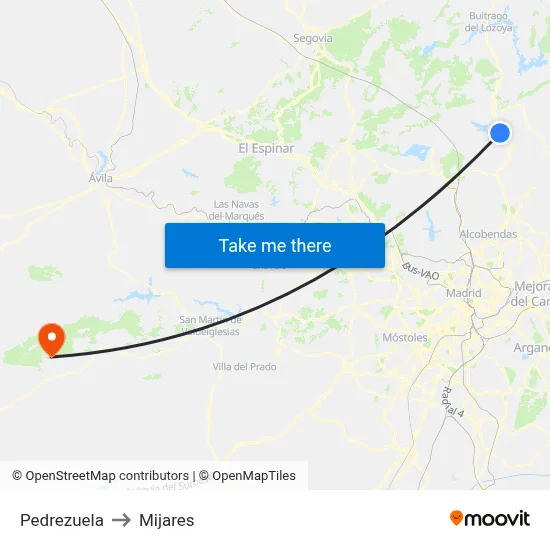 Pedrezuela to Mijares map