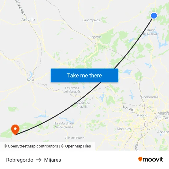 Robregordo to Mijares map