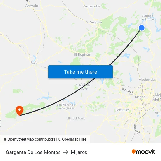 Garganta De Los Montes to Mijares map