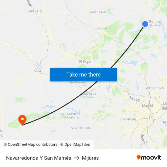 Navarredonda Y San Mamés to Mijares map
