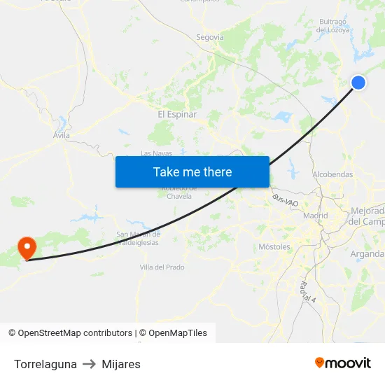 Torrelaguna to Mijares map