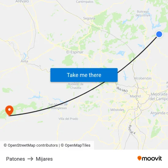 Patones to Mijares map