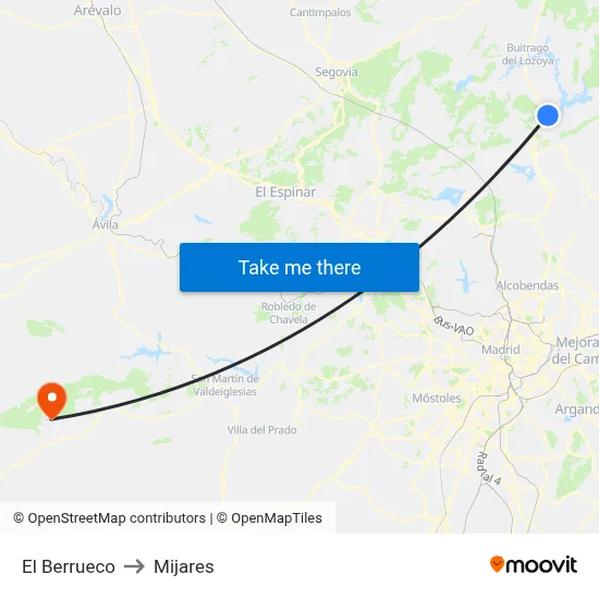 El Berrueco to Mijares map