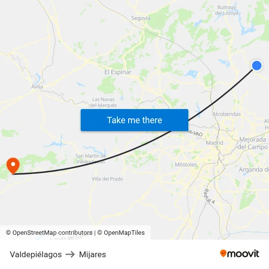 Valdepiélagos to Mijares map