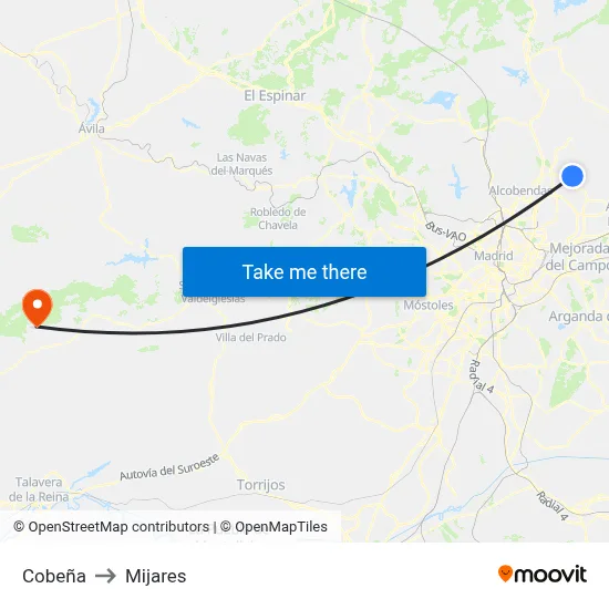 Cobeña to Mijares map