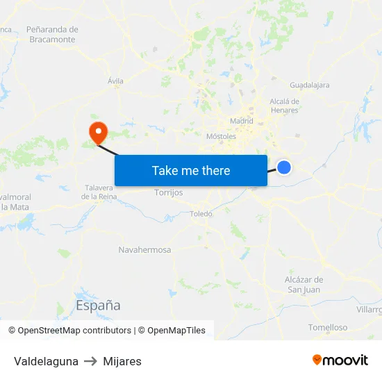 Valdelaguna to Mijares map