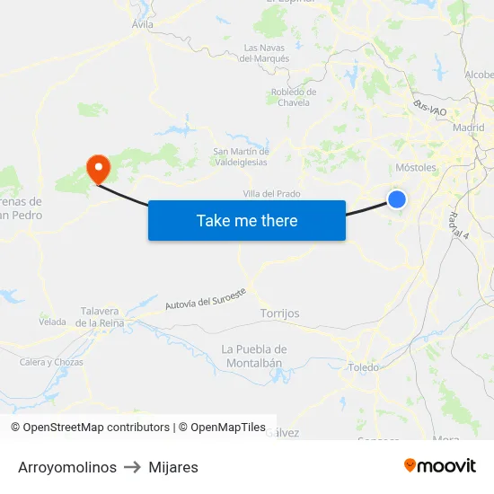 Arroyomolinos to Mijares map