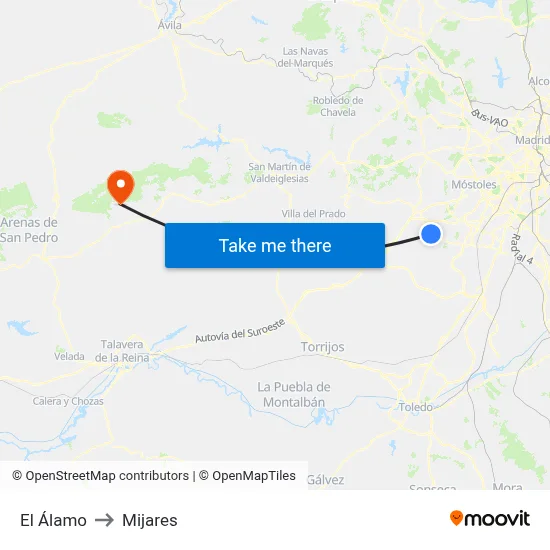 El Álamo to Mijares map