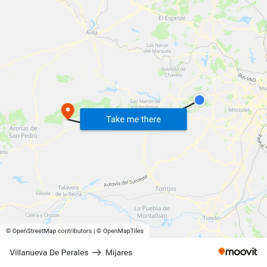 Villanueva De Perales to Mijares map