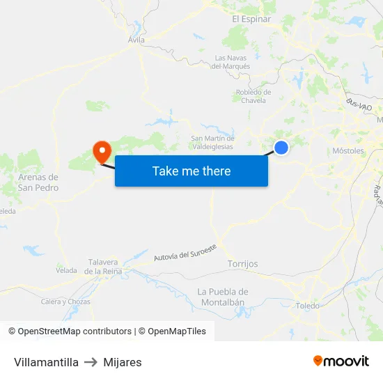 Villamantilla to Mijares map
