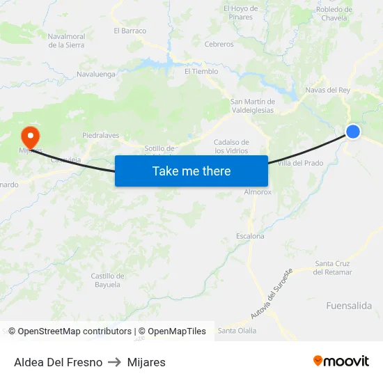 Aldea Del Fresno to Mijares map