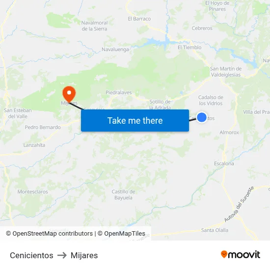 Cenicientos to Mijares map