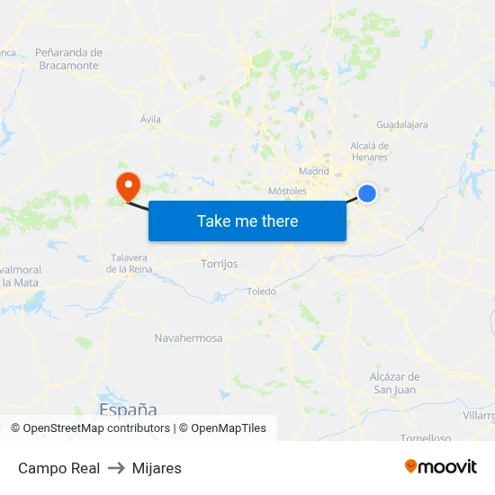 Campo Real to Mijares map