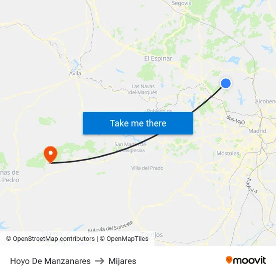 Hoyo De Manzanares to Mijares map