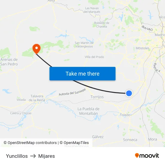 Yunclillos to Mijares map