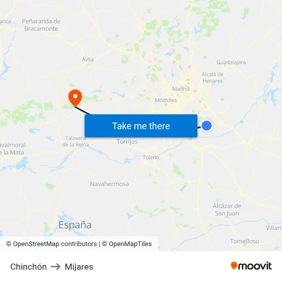 Chinchón to Mijares map