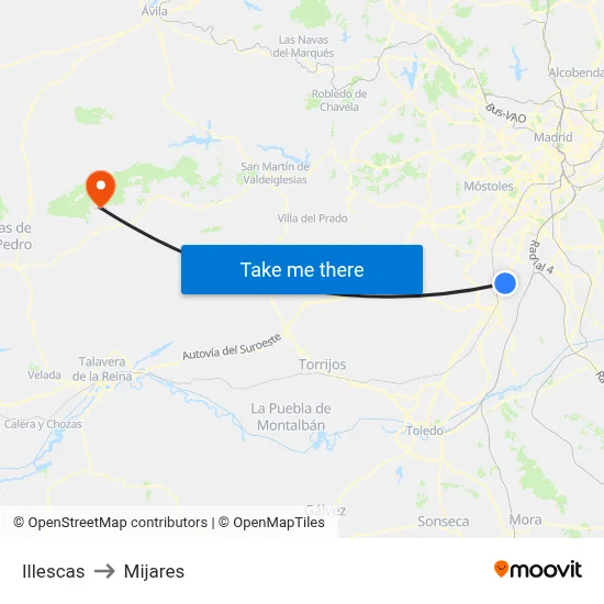 Illescas to Mijares map