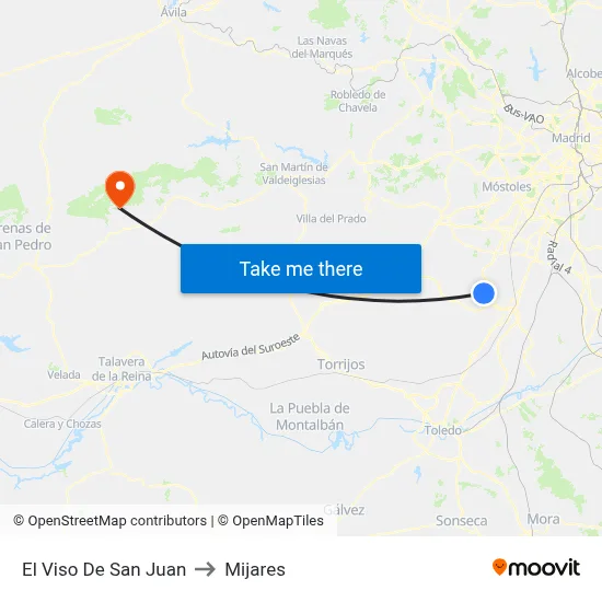 El Viso De San Juan to Mijares map