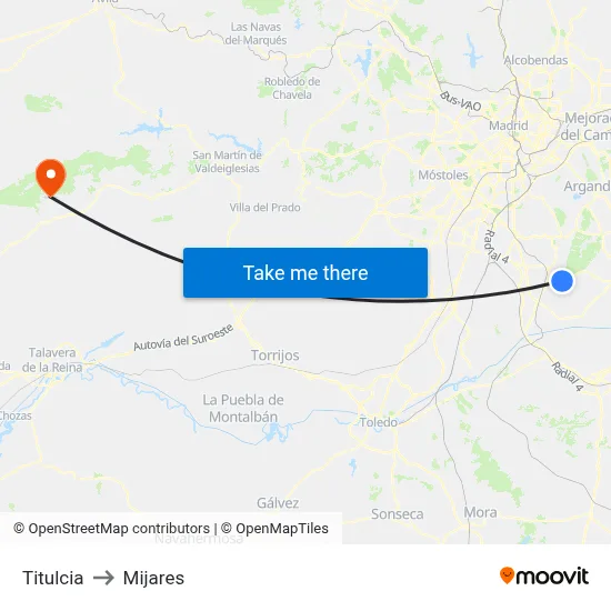 Titulcia to Mijares map
