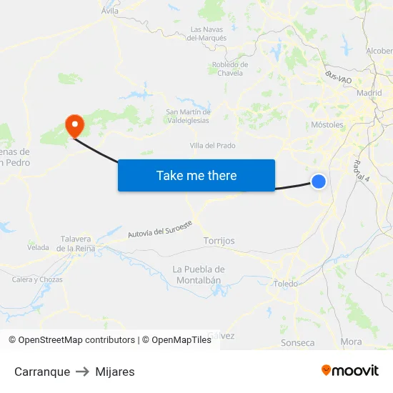 Carranque to Mijares map