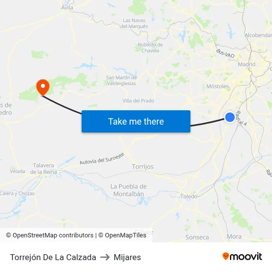 Torrejón De La Calzada to Mijares map