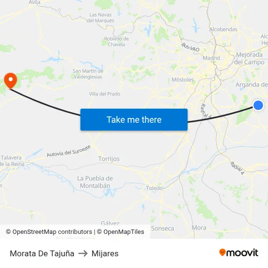 Morata De Tajuña to Mijares map