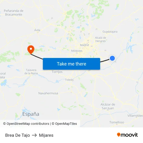 Brea De Tajo to Mijares map