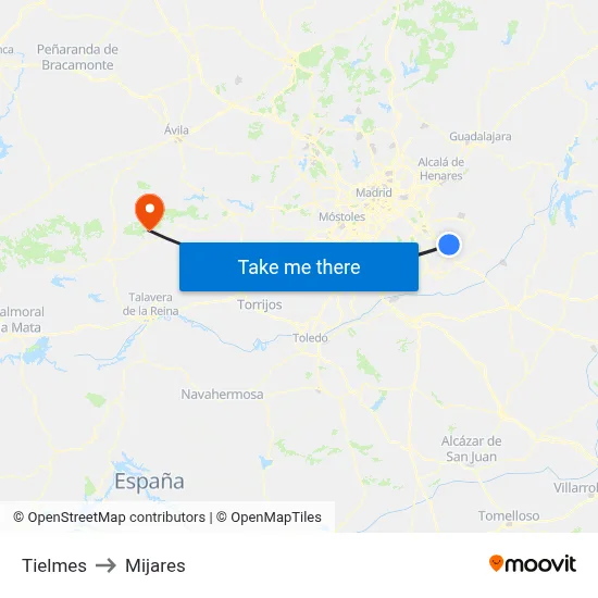 Tielmes to Mijares map